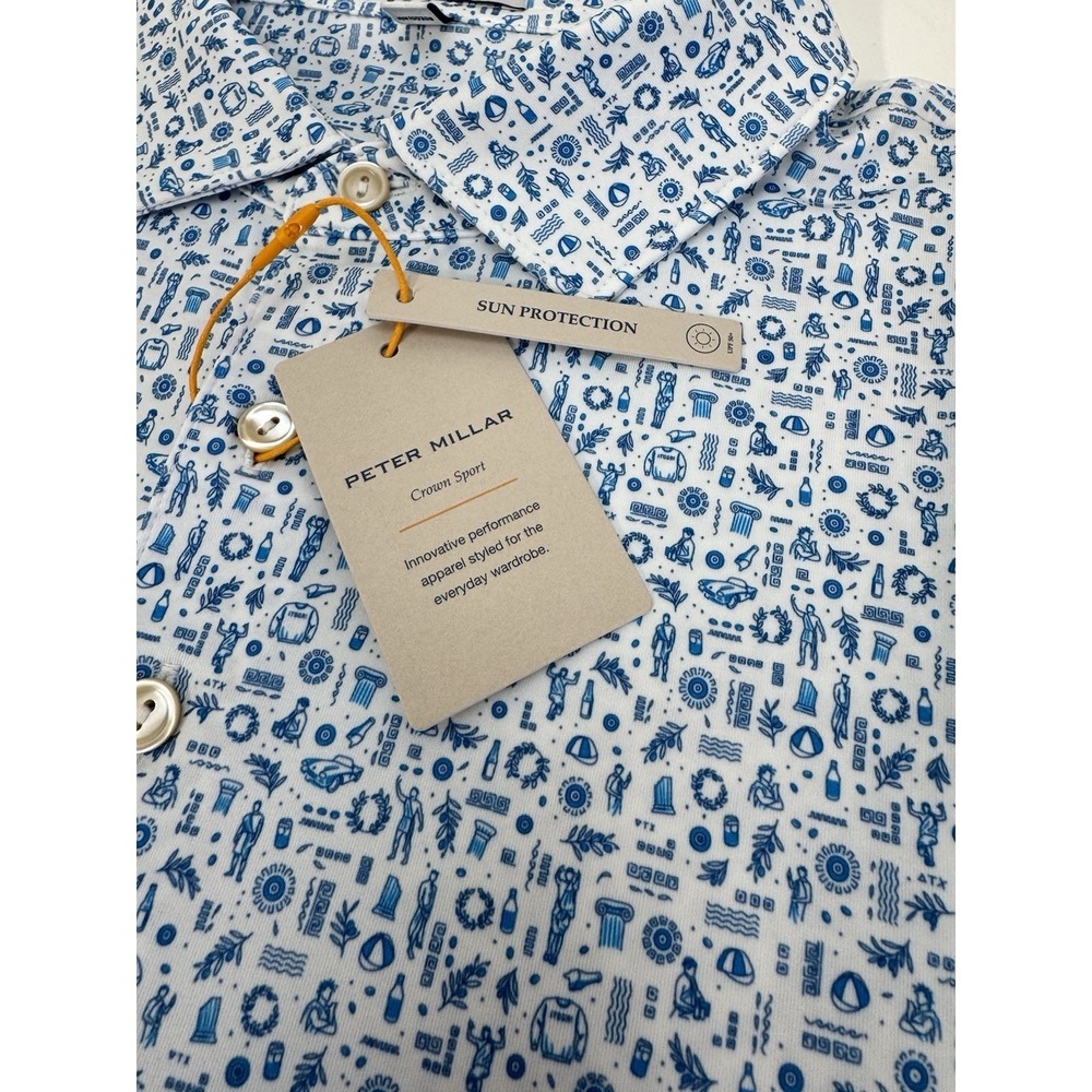 NWT Peter Millar "Toga Party" White Blue   Jersey Golf Polo Shirt Men's XL $115